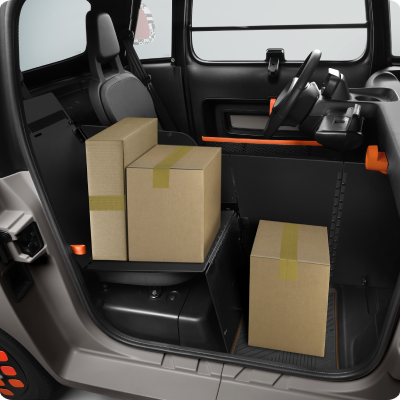 Interior view of Ami cargo area showing secure durable protective layout for innovative compact delivery use